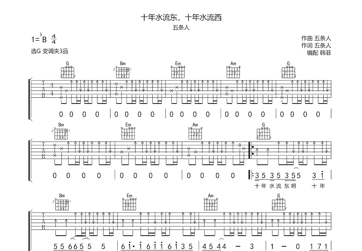 十年水流东，十年水流西吉他谱预览图