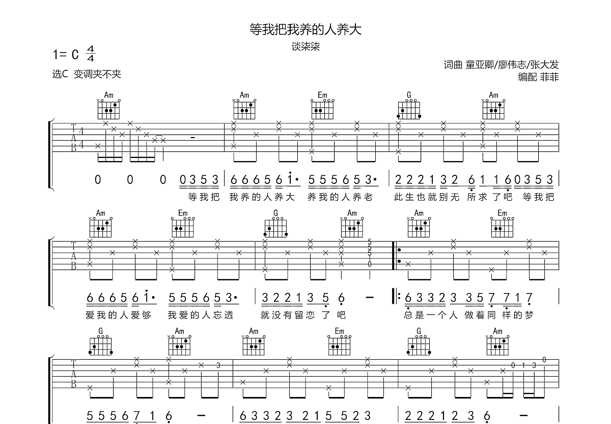 等我把我养的人养大吉他谱预览图