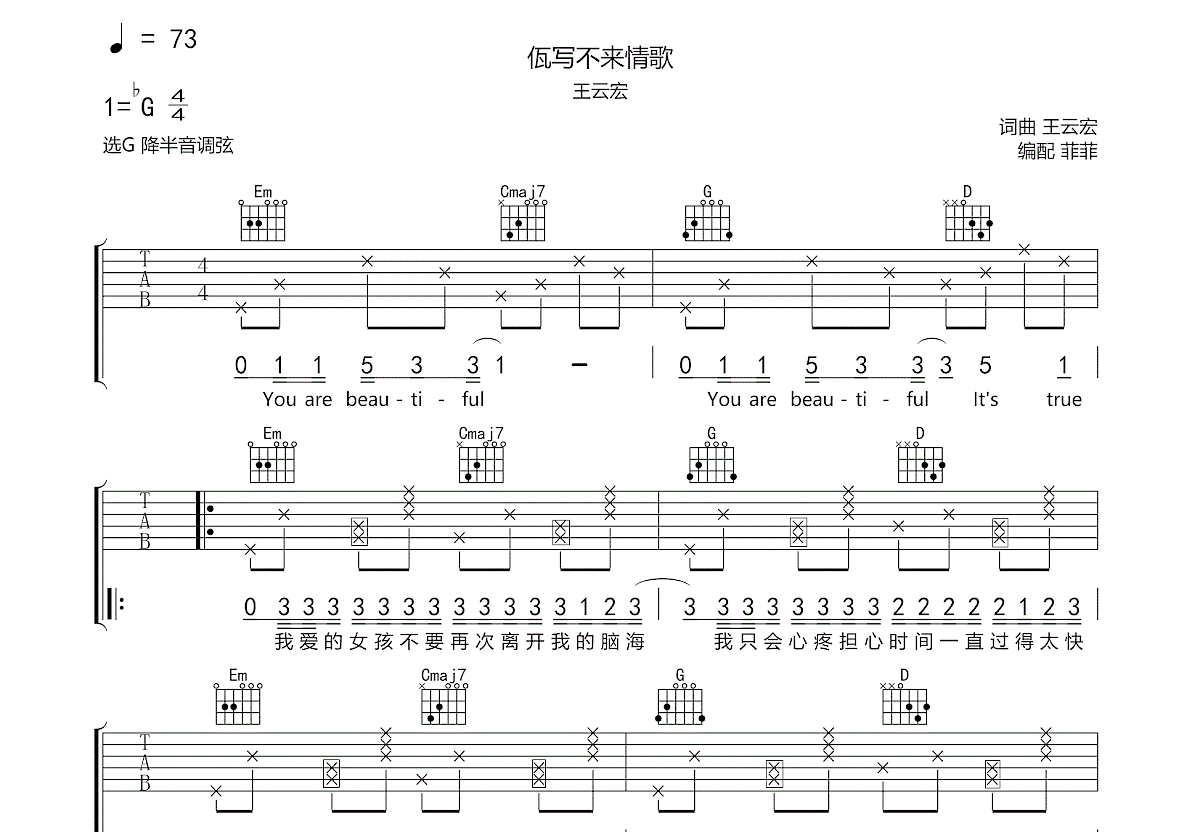 佤写不来情歌吉他谱预览图