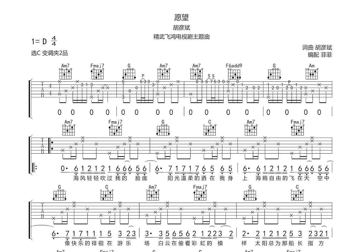 愿望吉他谱预览图