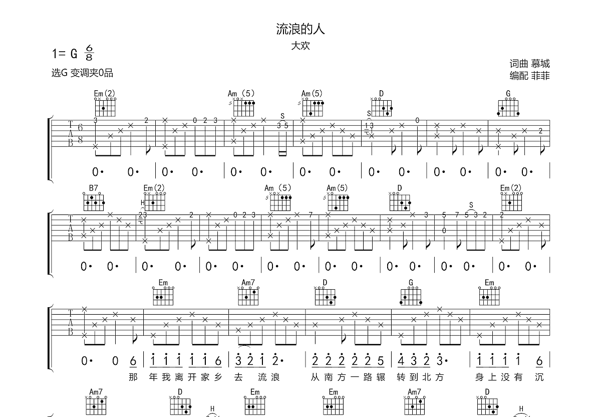 流浪的人吉他谱预览图