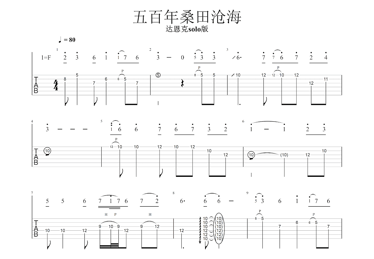 五百年桑田沧海吉他谱预览图