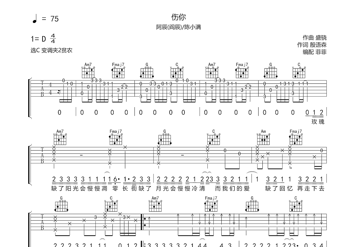 伤你吉他谱预览图