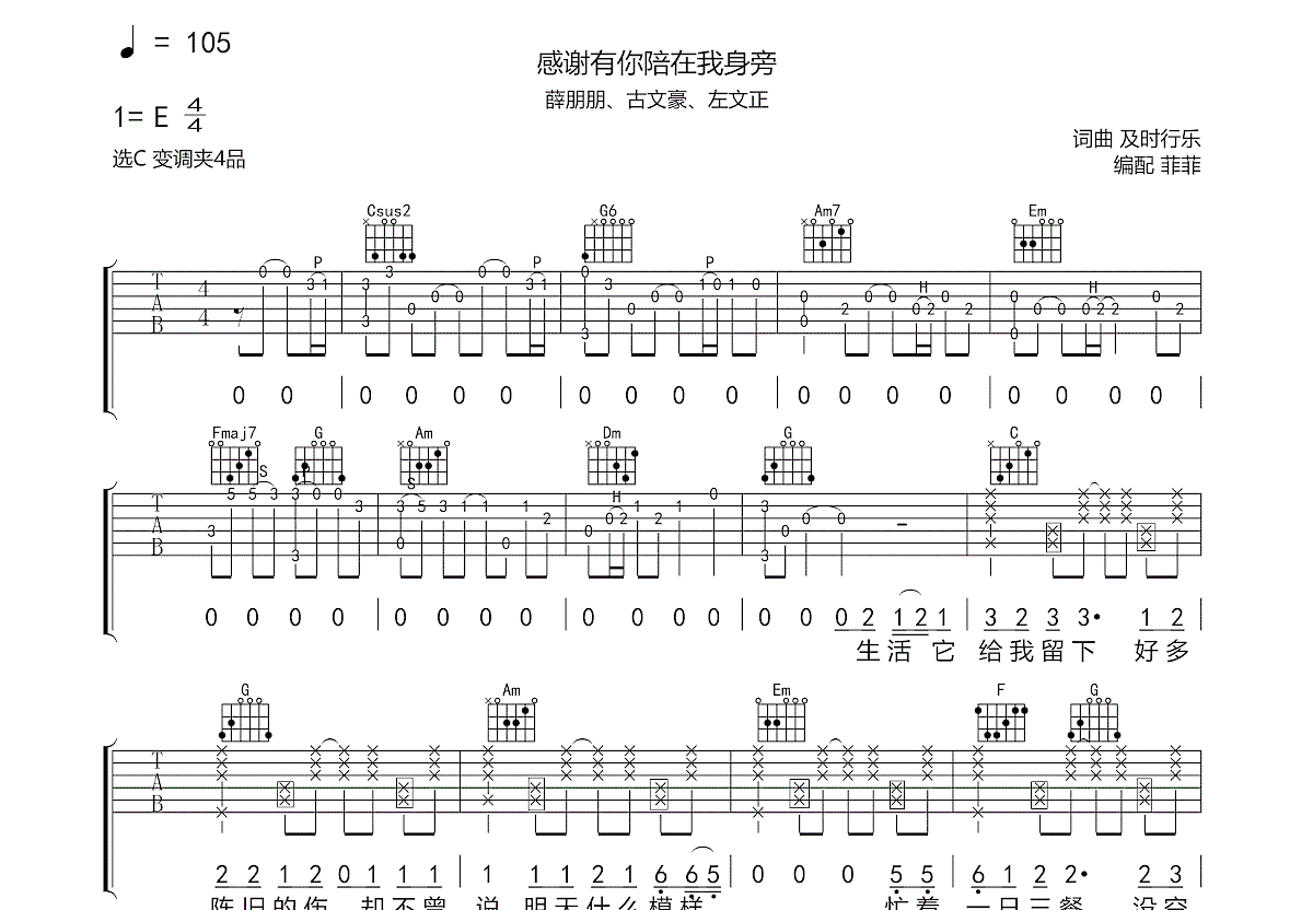 感谢有你陪在我身旁吉他谱预览图