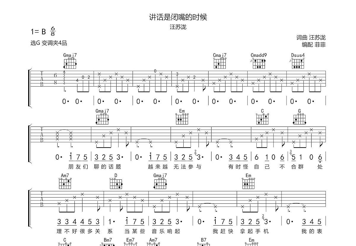 讲话是闭嘴的时候吉他谱预览图