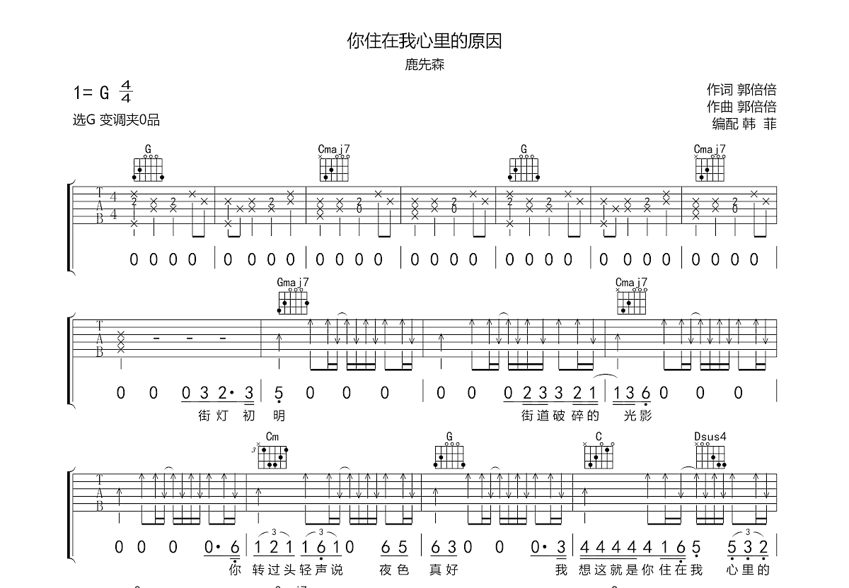 你住在我心里的原因吉他谱预览图