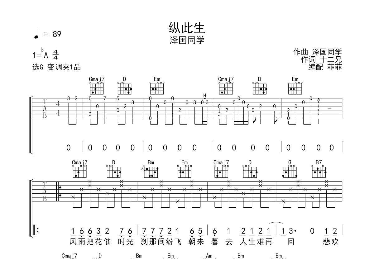 纵此生吉他谱预览图