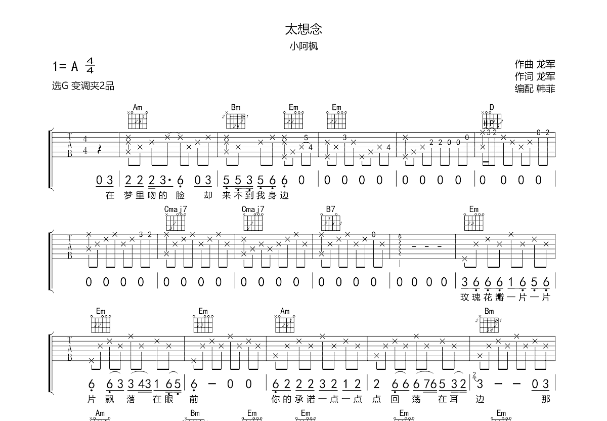 太想念吉他谱预览图