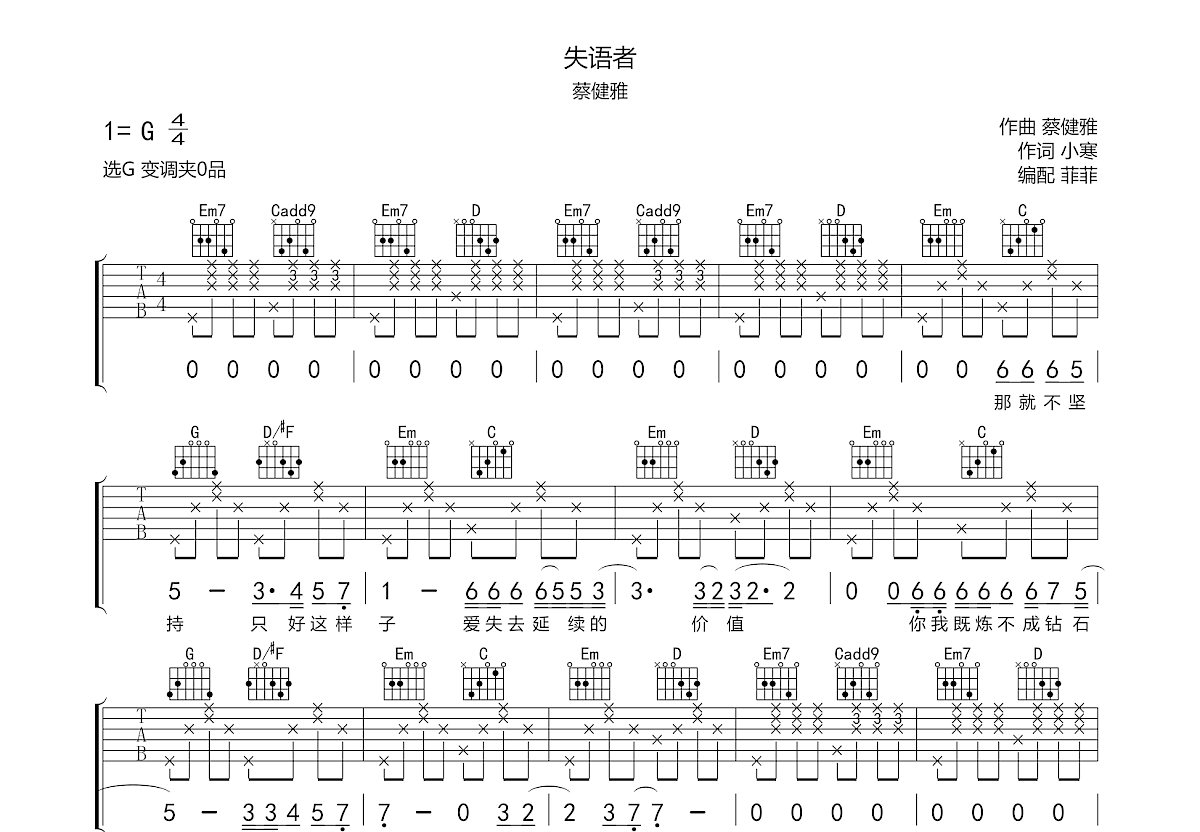 失语者吉他谱预览图