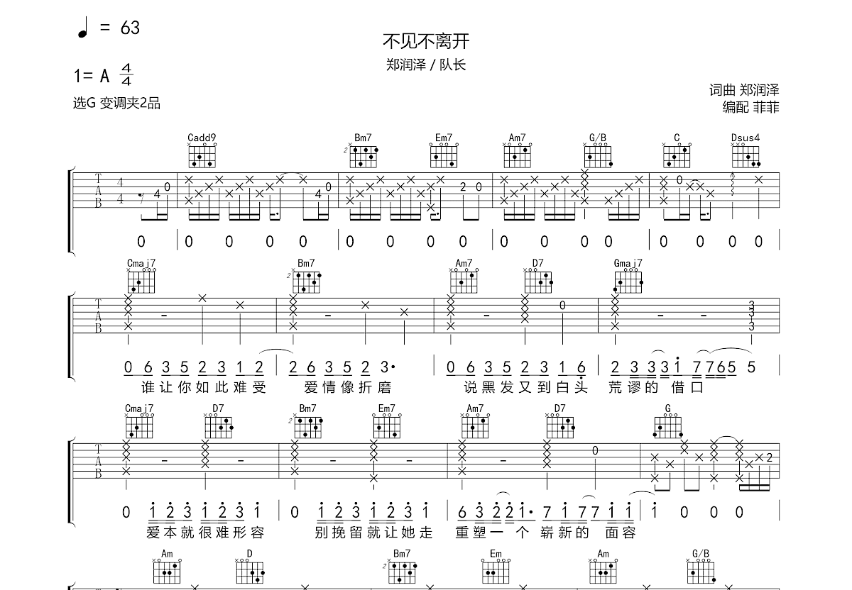不见不离开吉他谱预览图