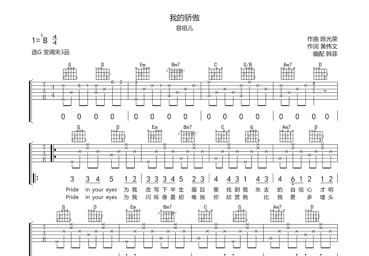 我的骄傲吉他谱预览图