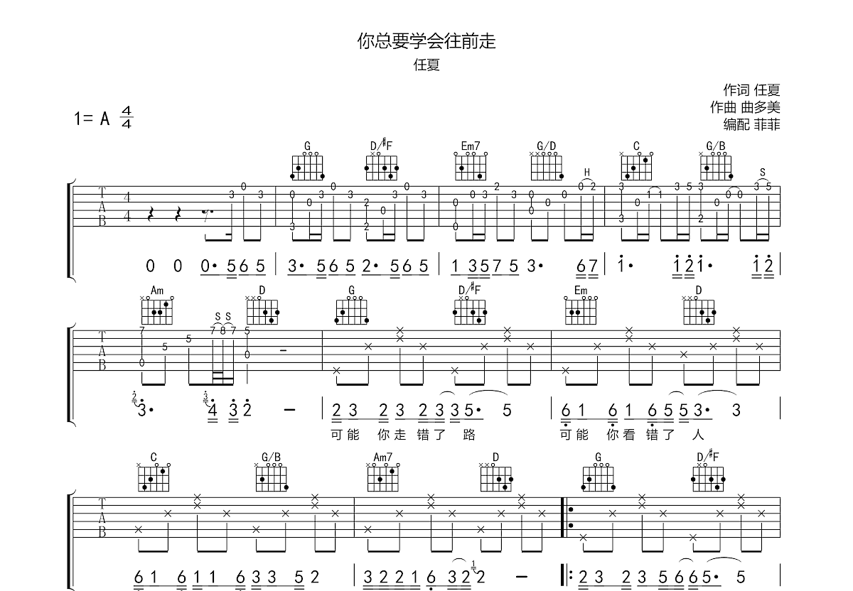 你总要学会往前走吉他谱预览图