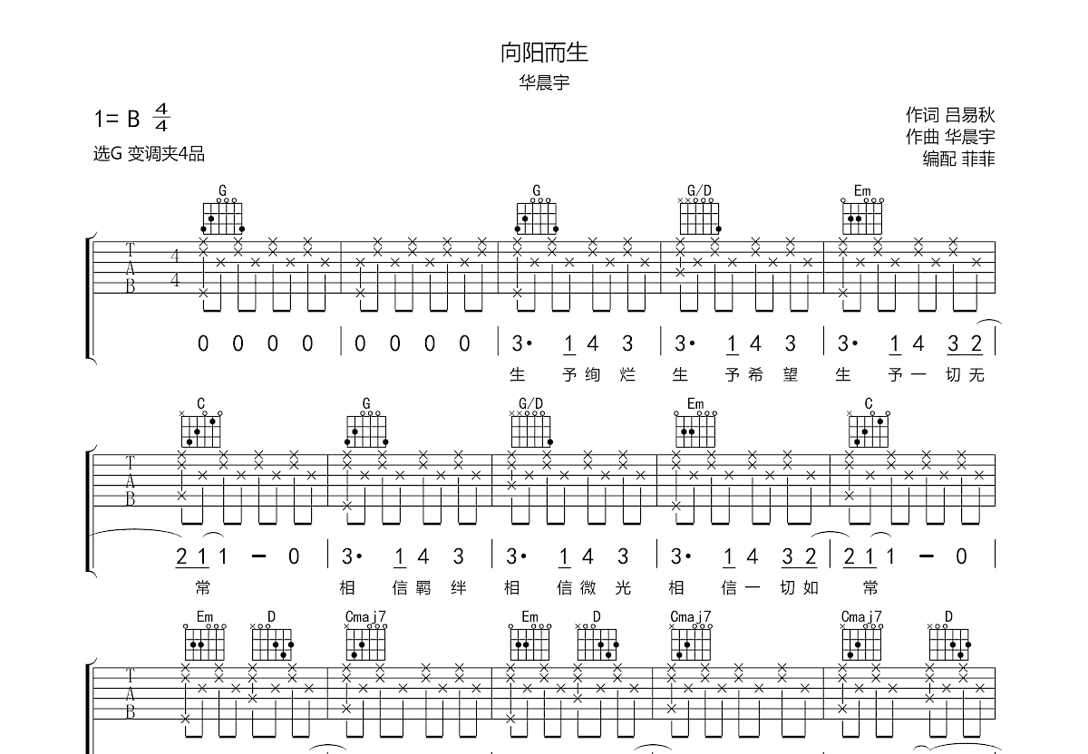 向阳而生吉他谱预览图