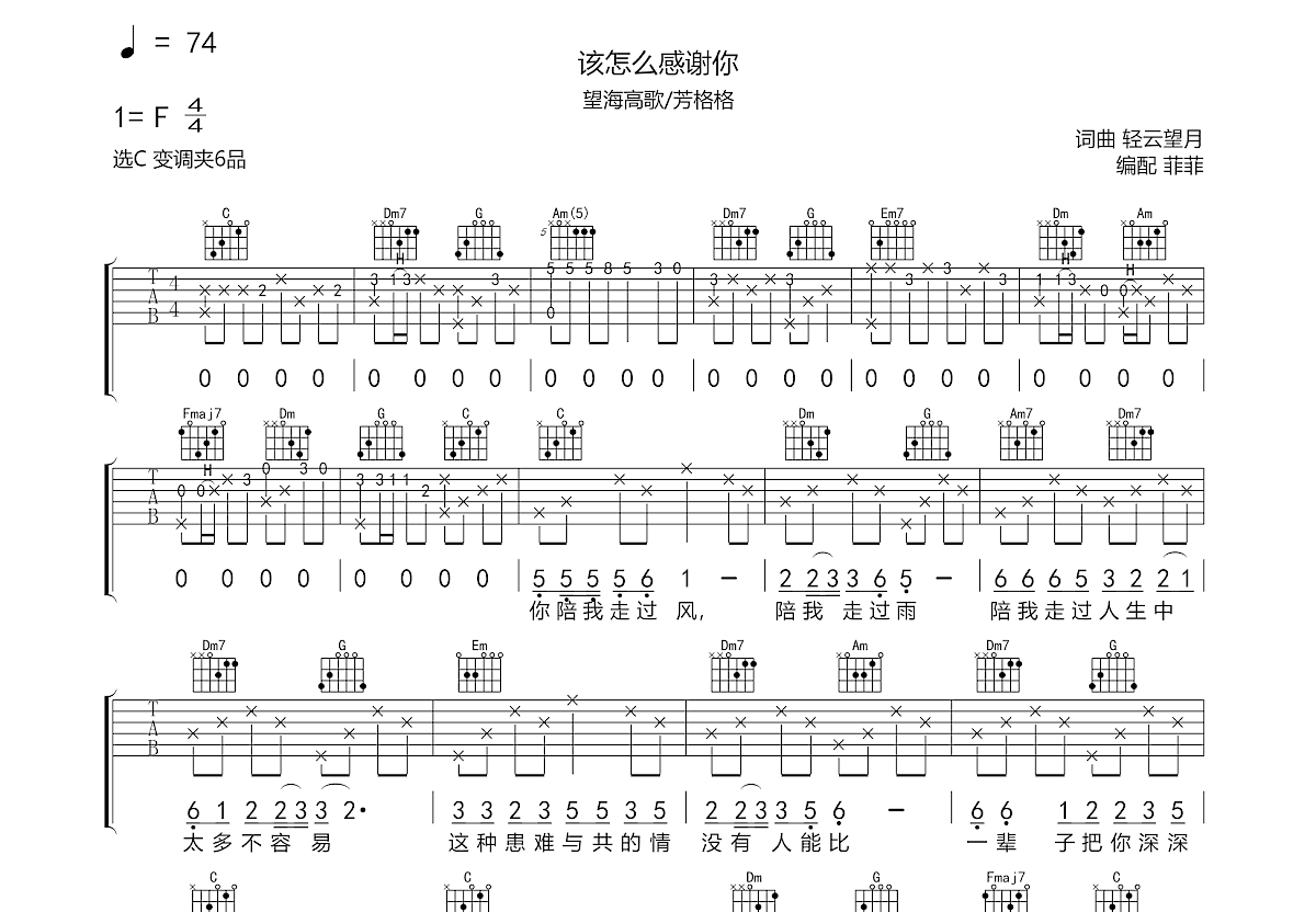 该怎么感谢你吉他谱预览图