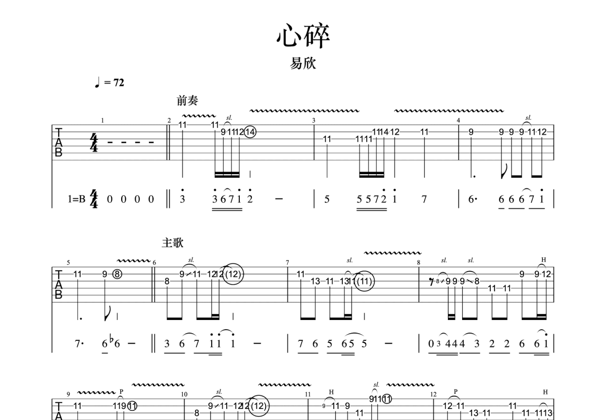 心碎吉他谱预览图