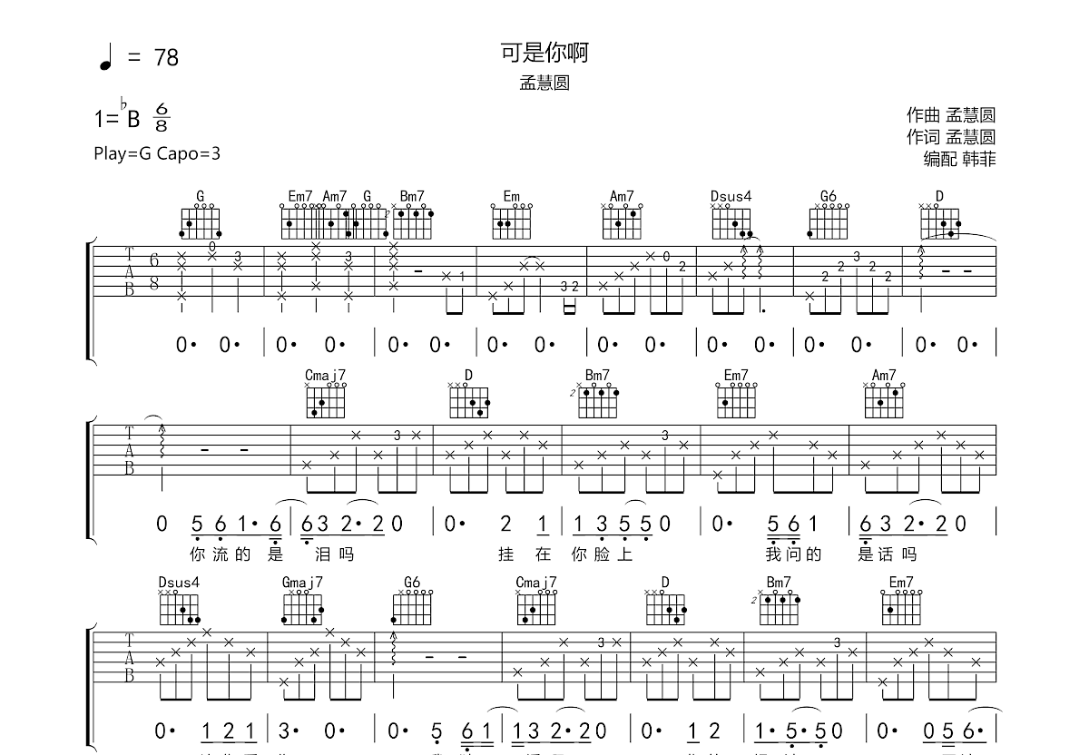 可是你啊吉他谱预览图