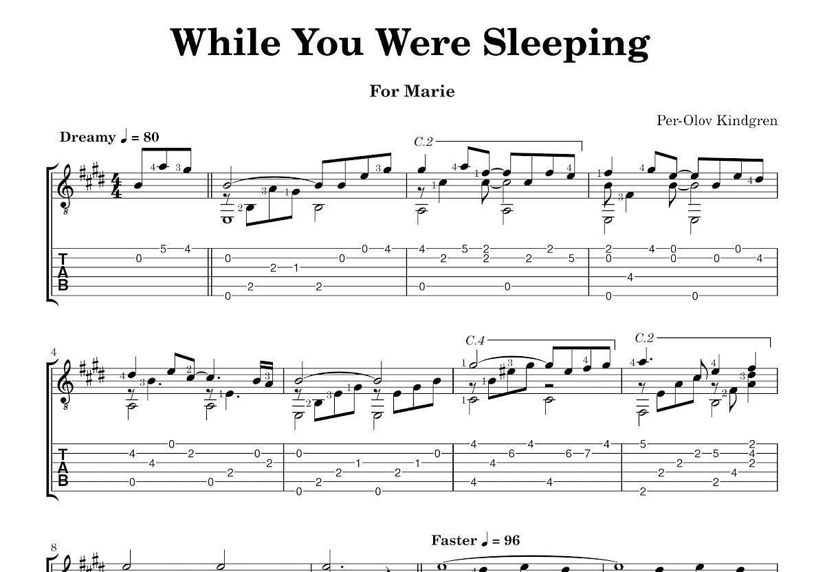 While You Were Sleeping吉他谱_Per-Olov Kindgren_E调古典