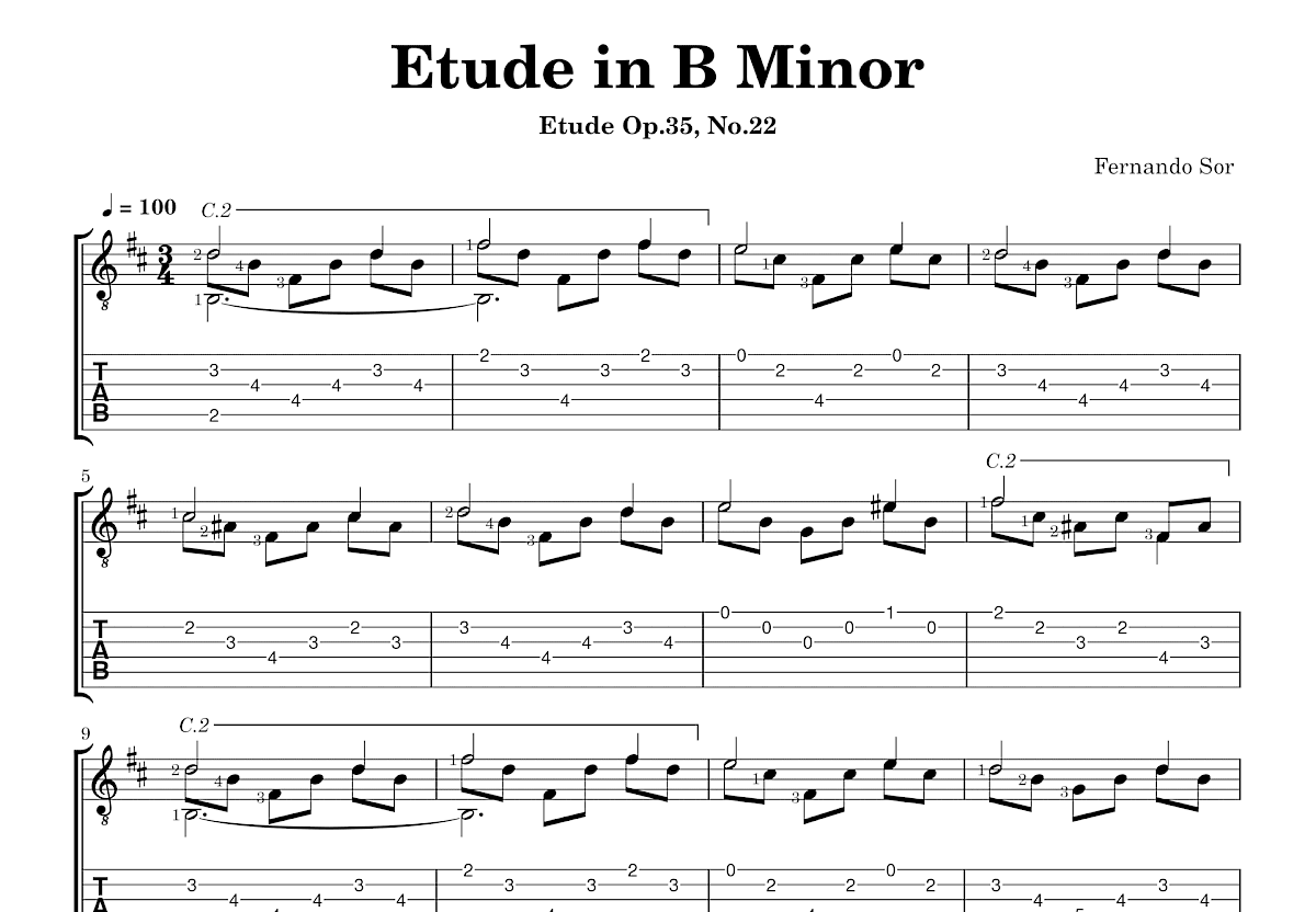 Etude in B Minor吉他谱_Fernando Sor_D调古典
