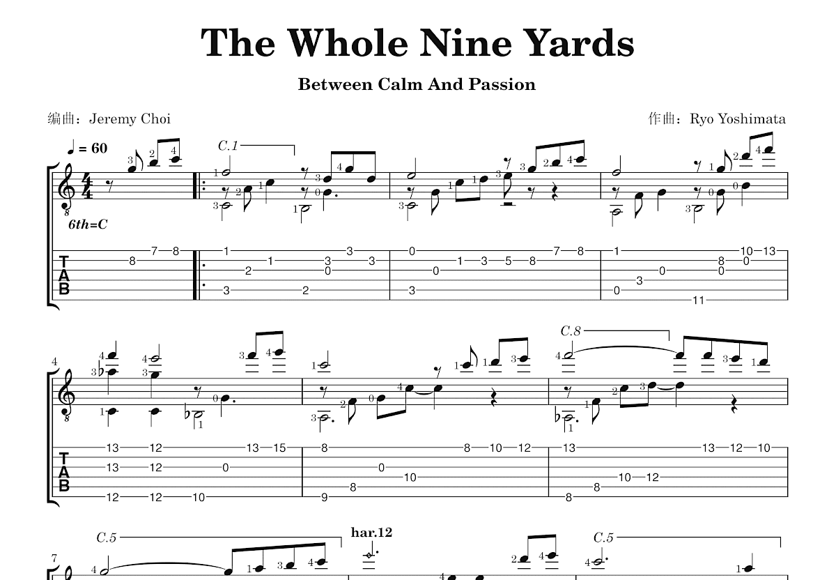 The Whole Nine Yards吉他谱_Ryo Yoshimata_C调指弹