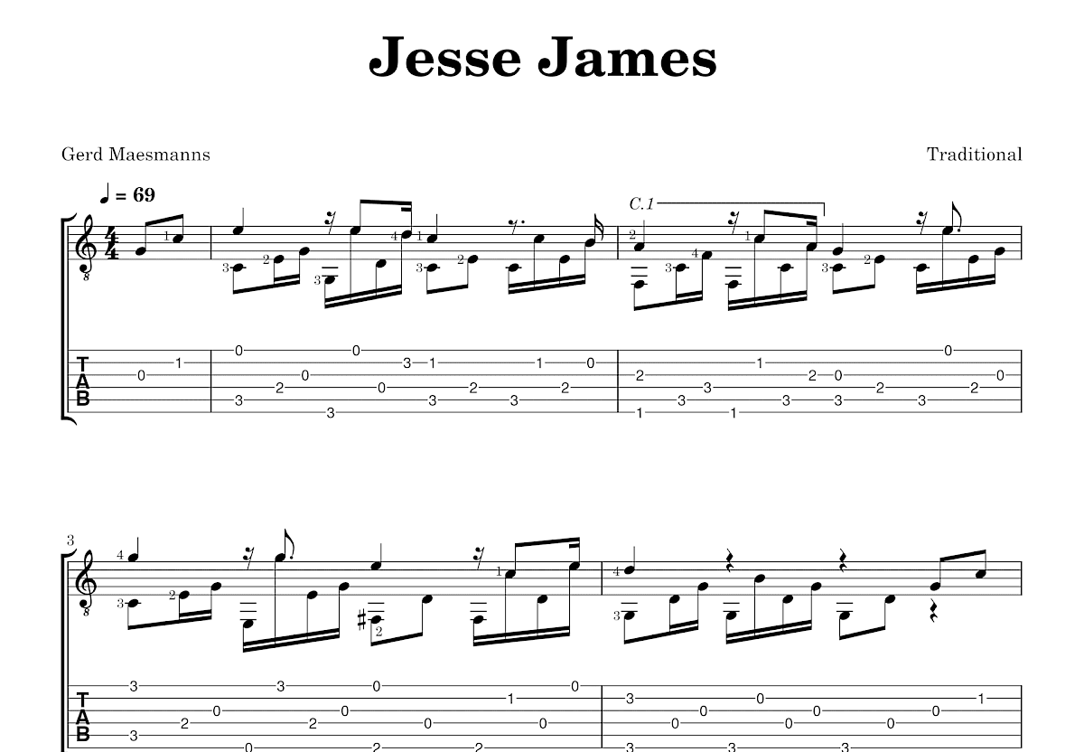 Jesse James吉他谱预览图