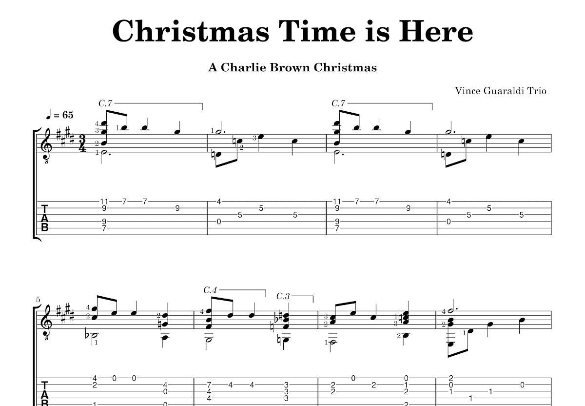 Christmas Time is Here吉他谱_Vince Guaraldi Trio_E调指弹