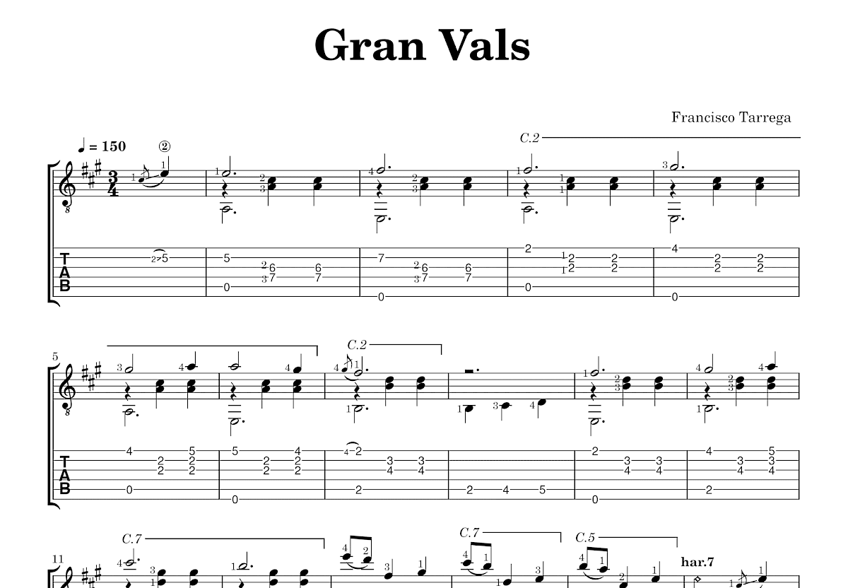 Gran Vals吉他谱预览图