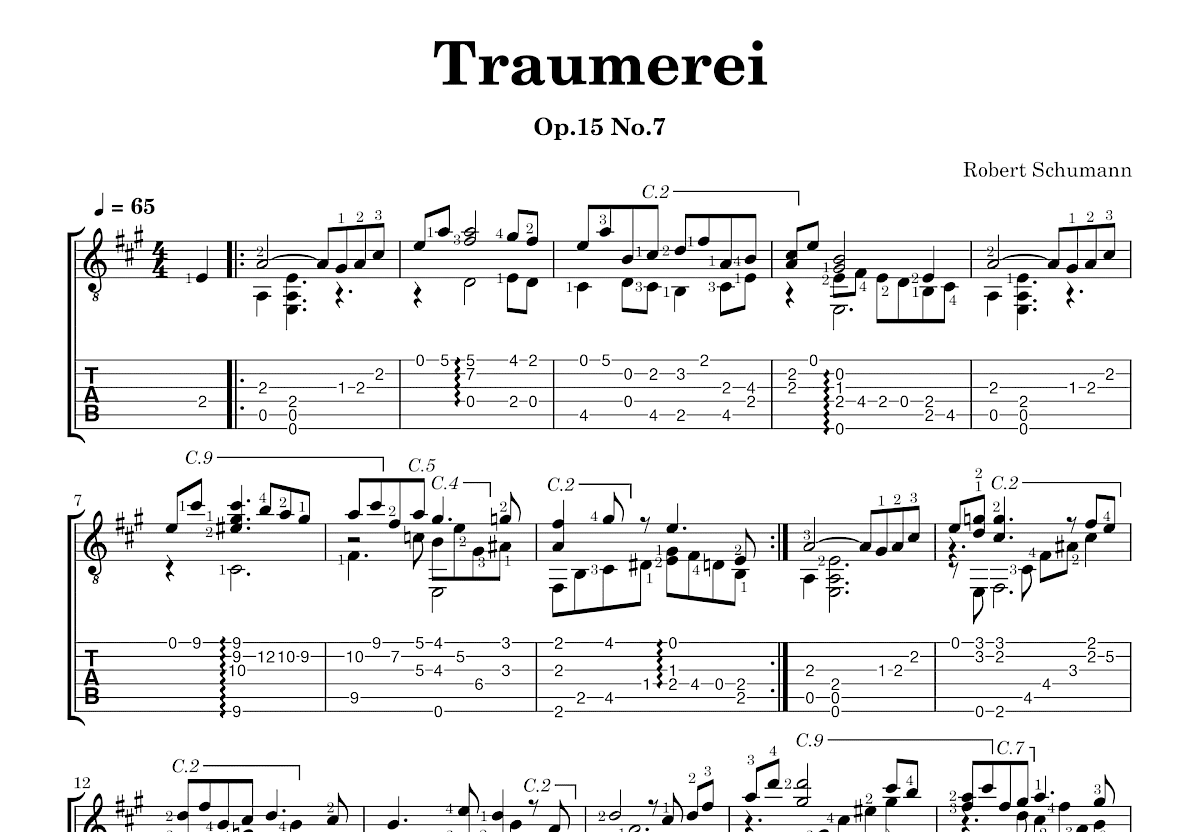 Traumerei吉他谱_Robert Schumann_A调古典
