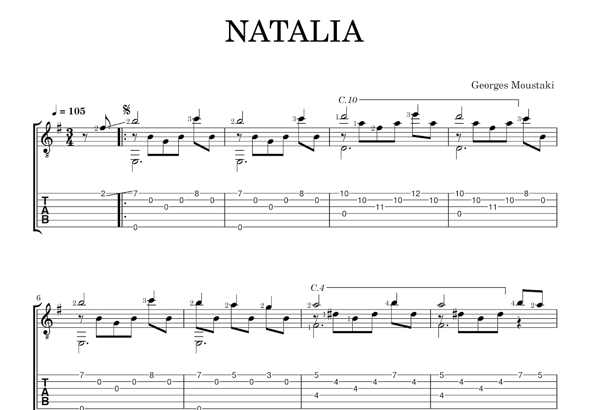 NATALIA吉他谱_Georges Moustaki_G调古典