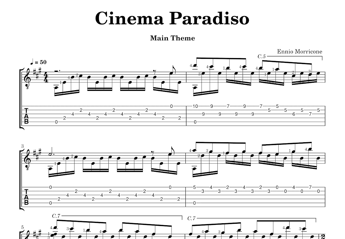Cinema Paradiso吉他谱_Ennio Morricone_A调指弹
