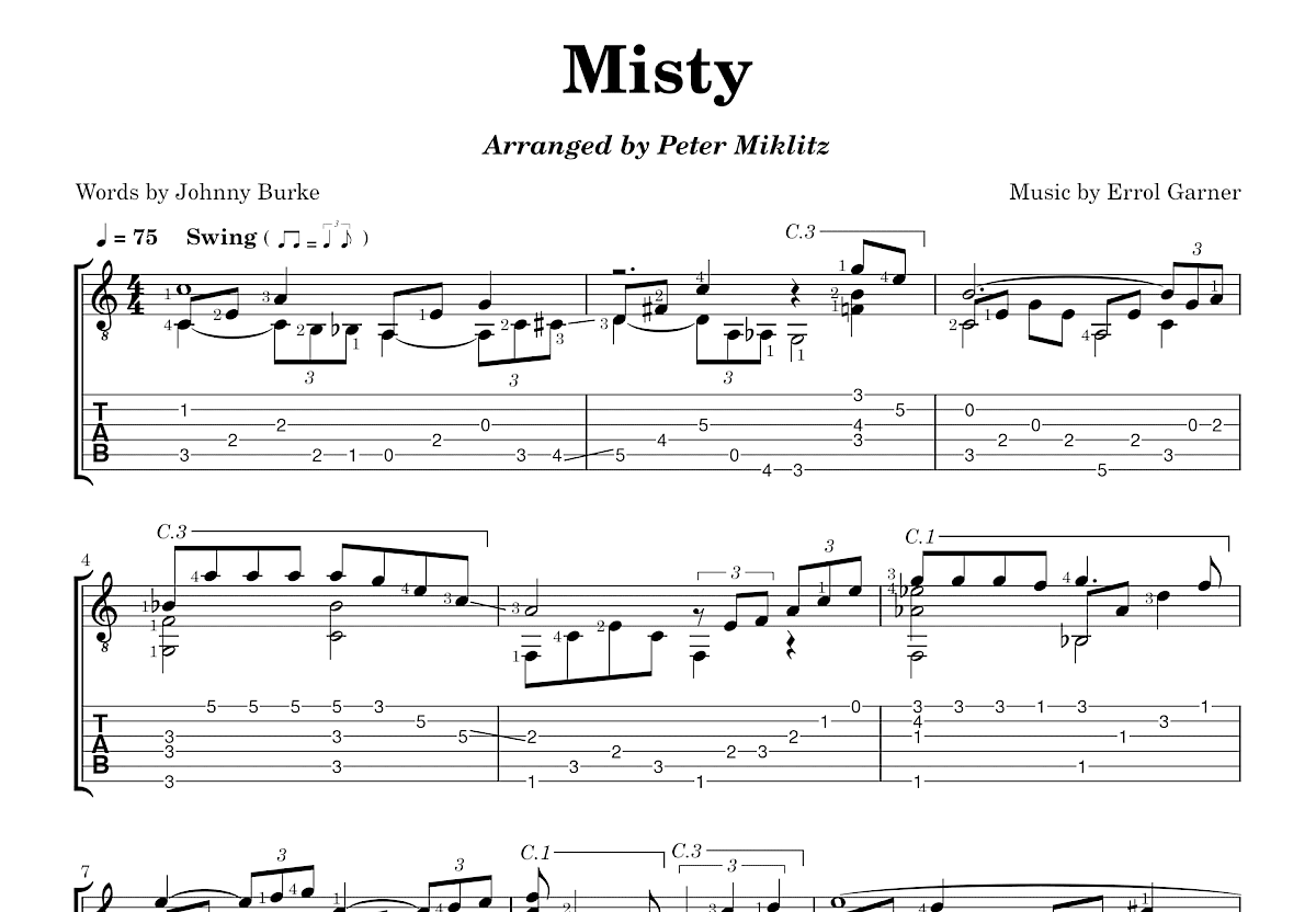 Misty吉他谱_Errol Garner_C调古典