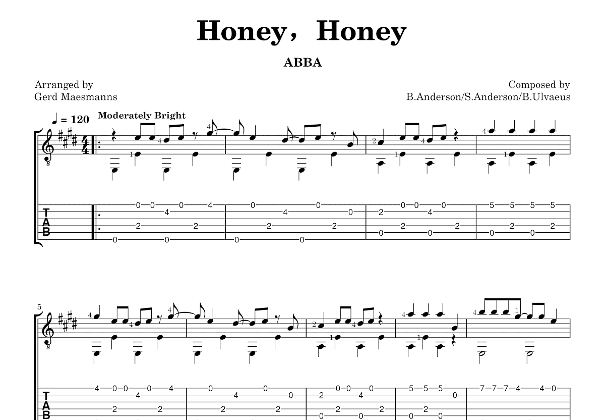 Honey，Honey吉他谱预览图