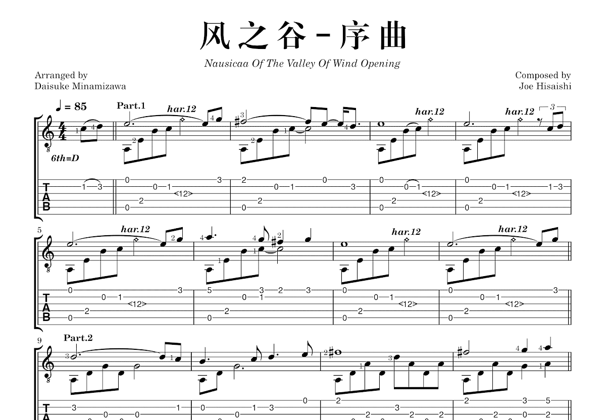 风之谷序曲吉他谱预览图