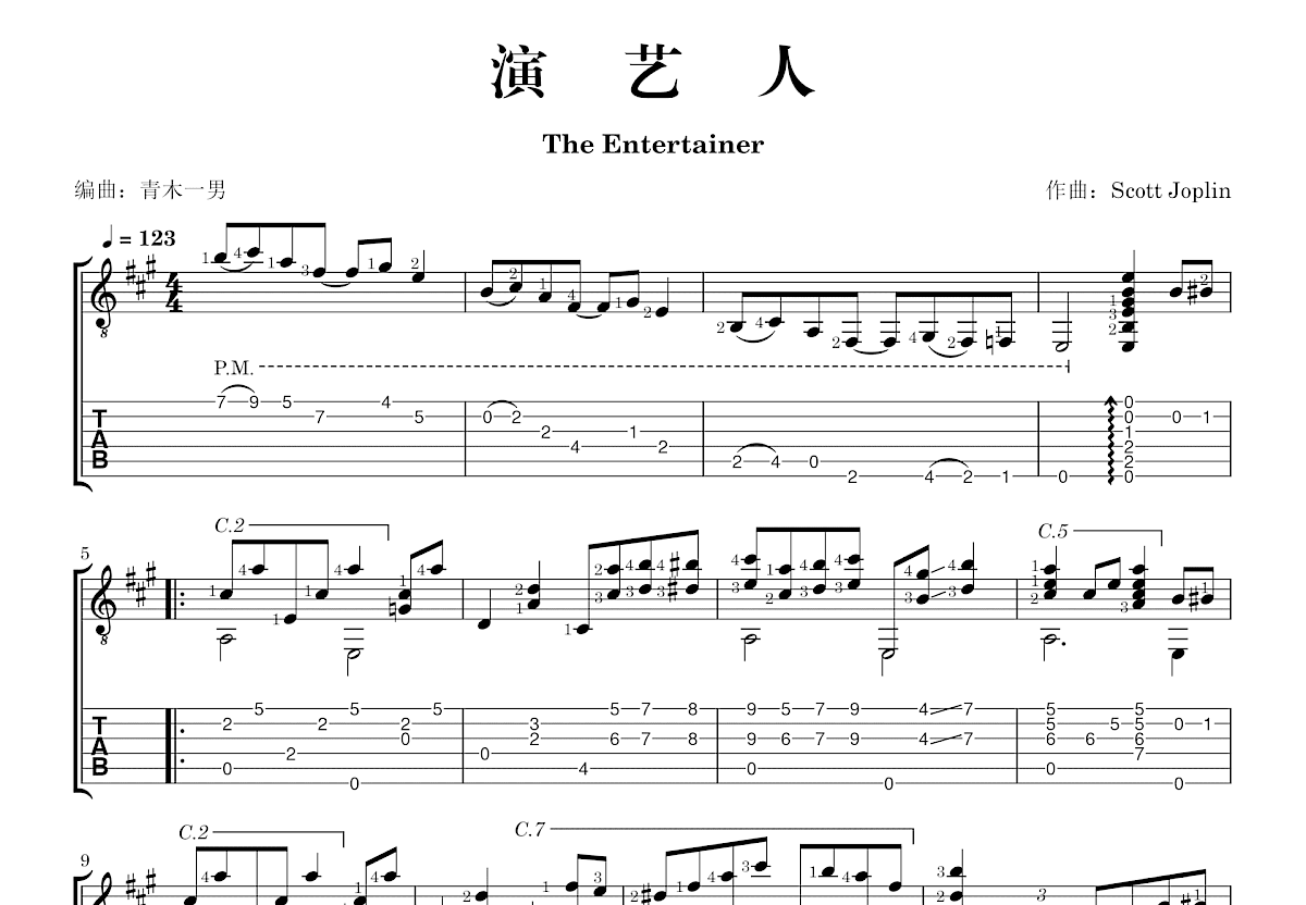 演艺人吉他谱_Scott Joplin_A调指弹