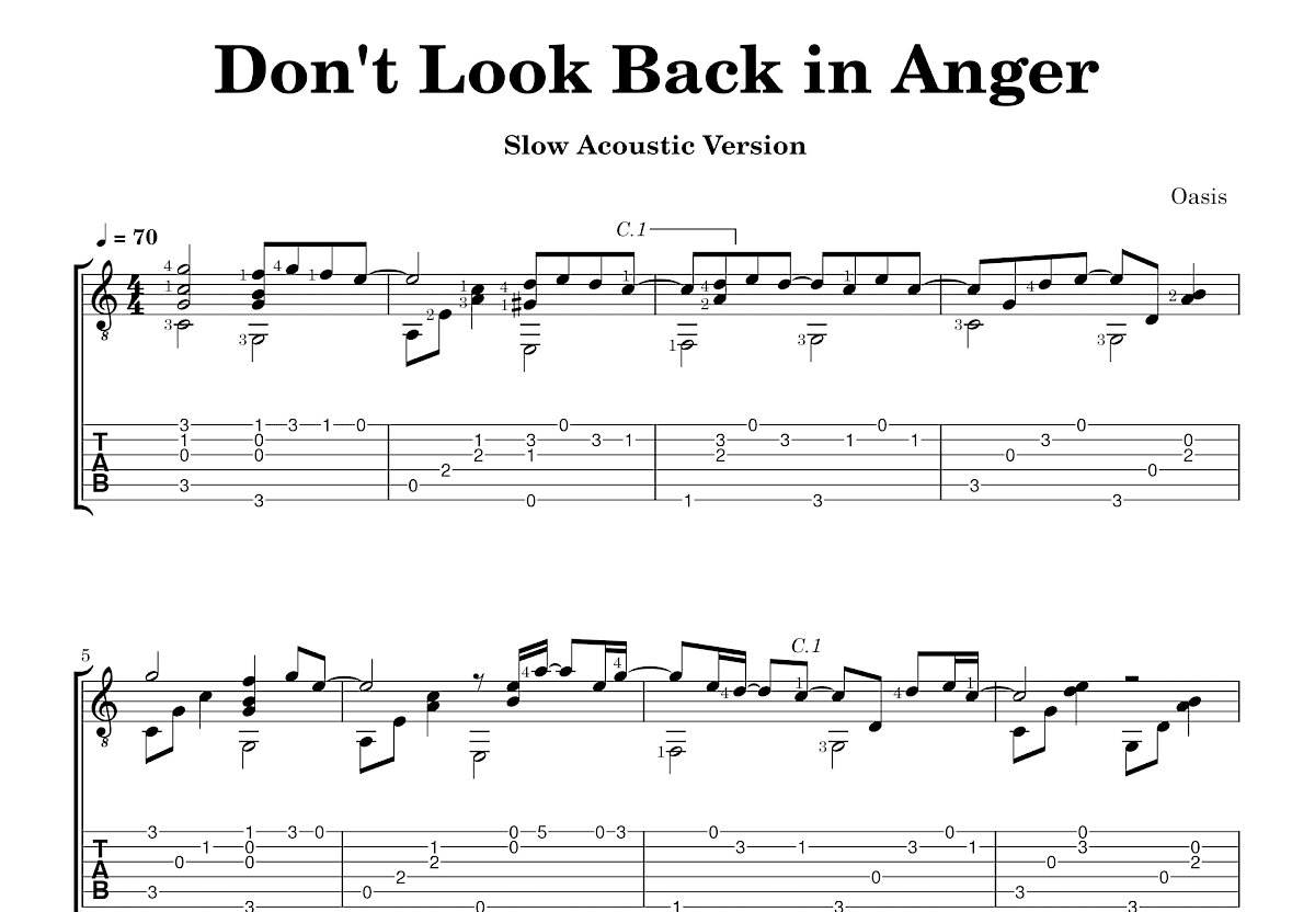 Don't Look Back in Anger吉他谱预览图