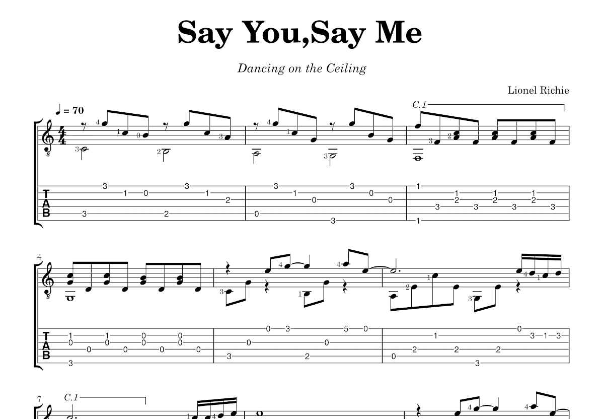 Say You,Say Me吉他谱预览图