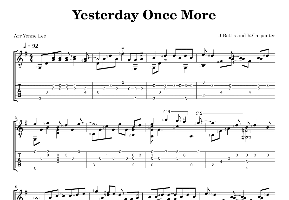 Yesterday Once More吉他谱预览图