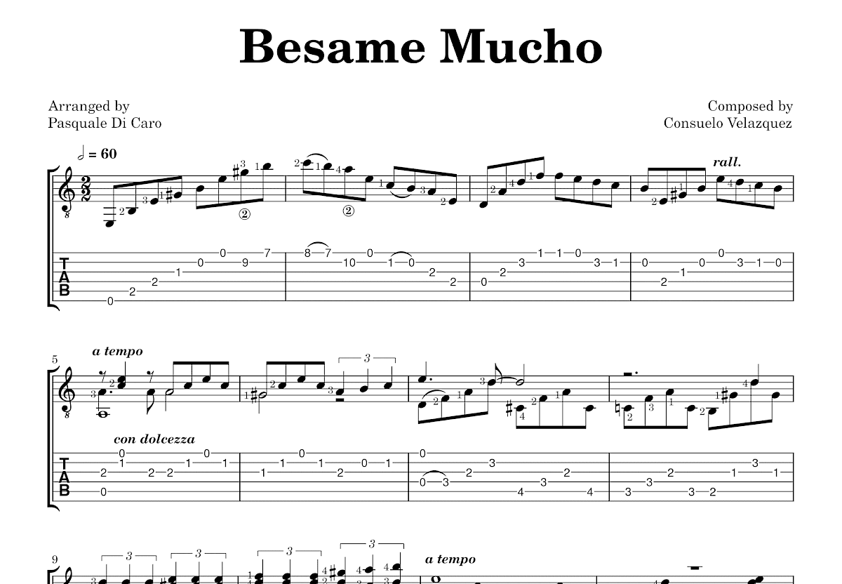 Besame Mucho吉他谱预览图