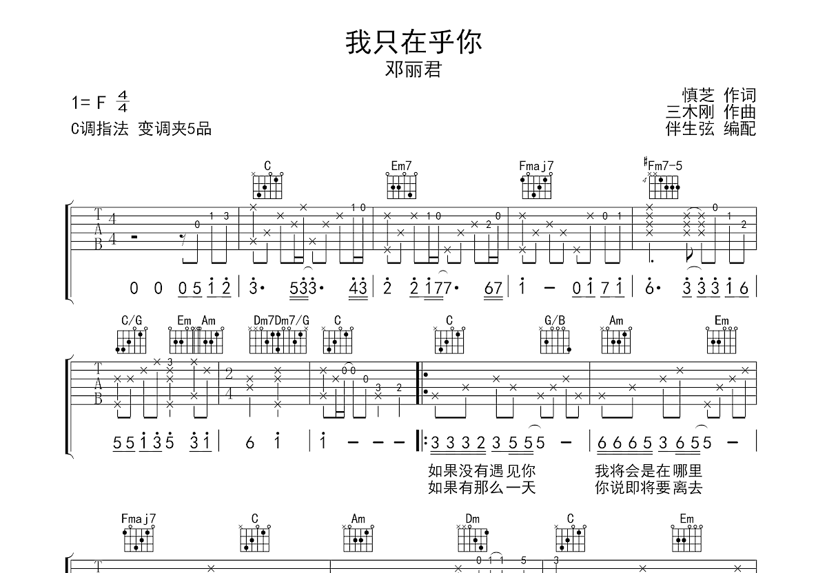 我只在乎你吉他谱预览图