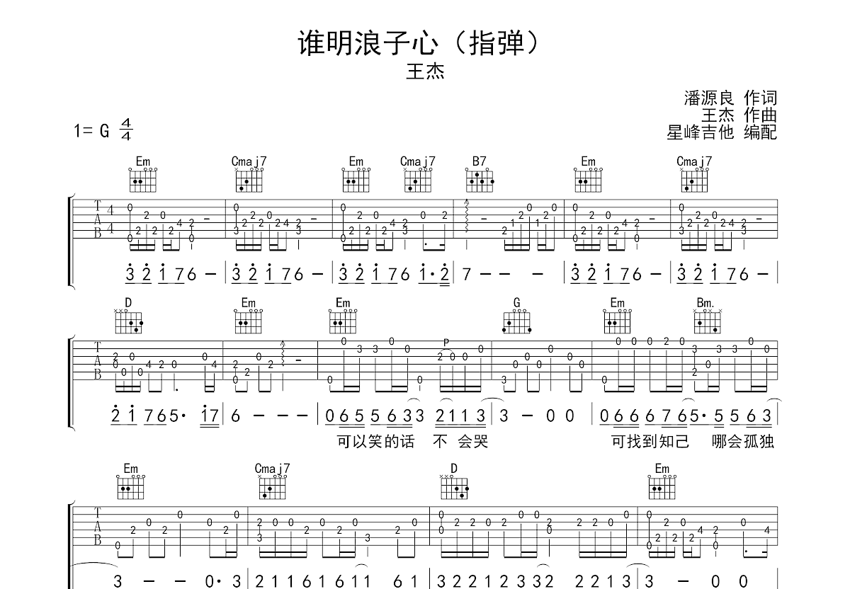 谁明浪子心吉他谱预览图