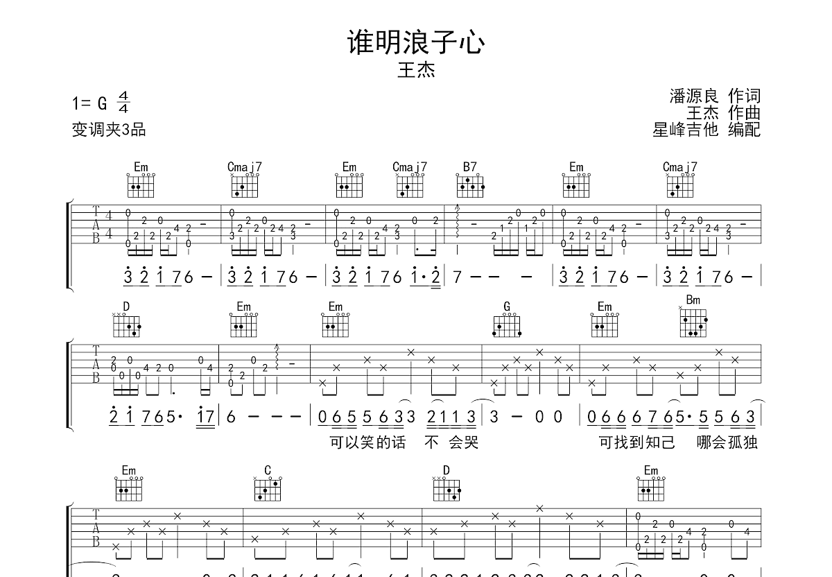谁明浪子心吉他谱预览图