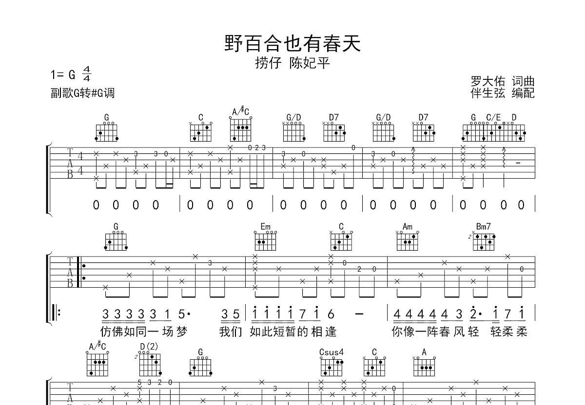 野百合也有春天吉他谱预览图