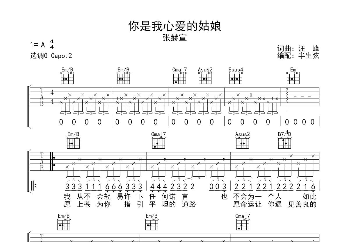 你是我心爱的姑娘吉他谱预览图