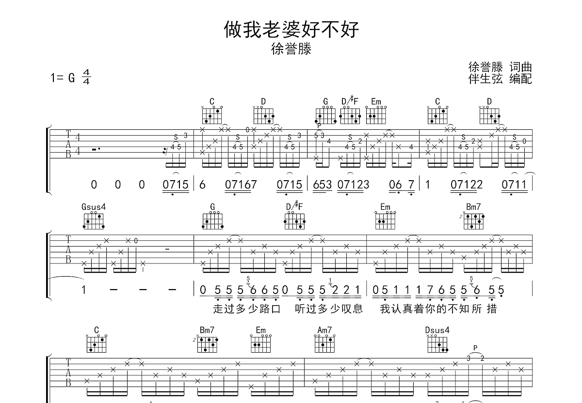 做我老婆好不好吉他谱预览图