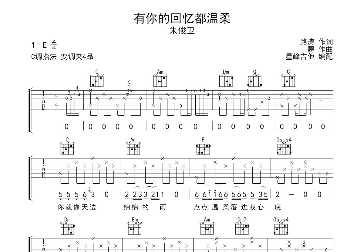 有你的回忆都温柔吉他谱预览图