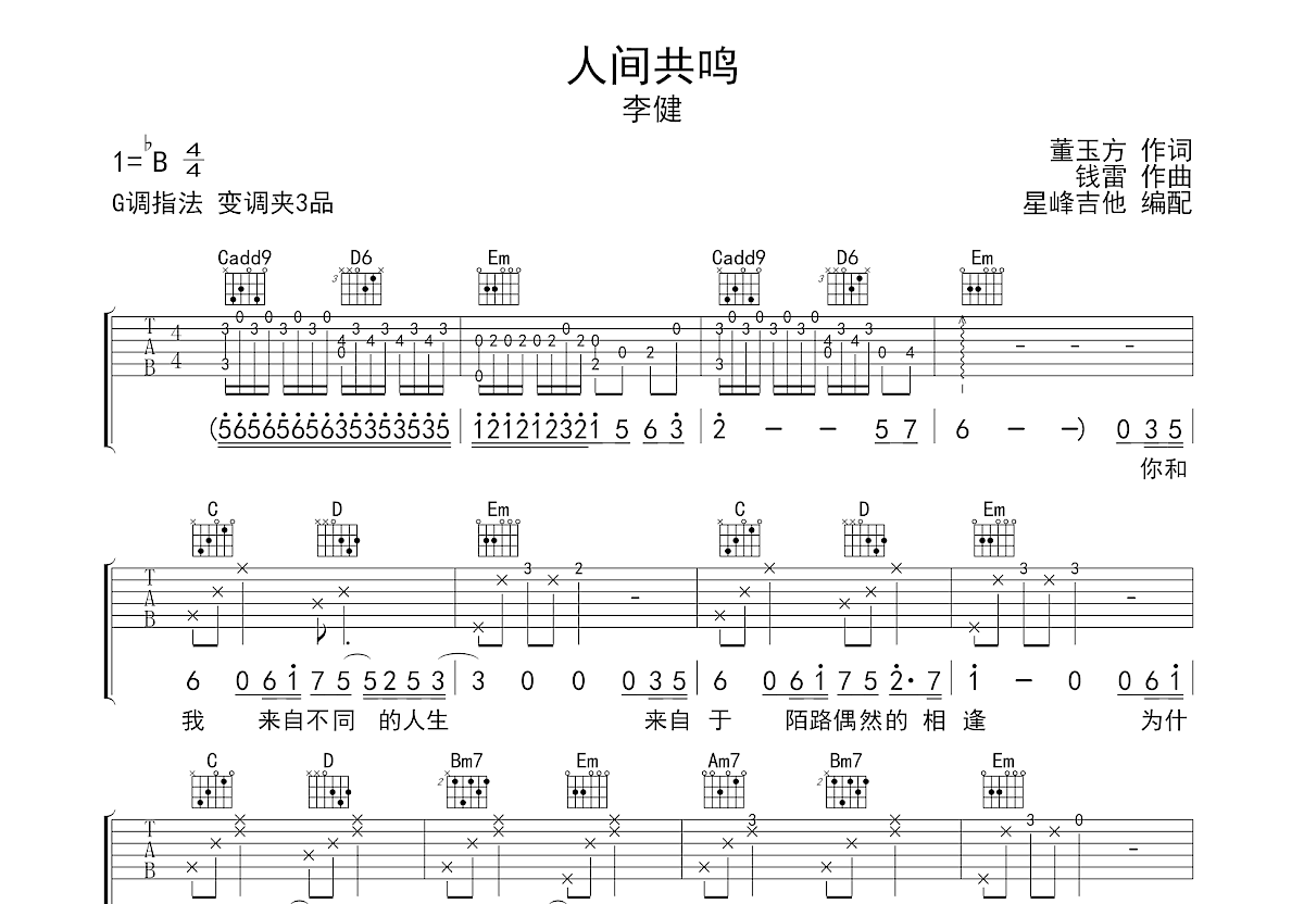 人间共鸣吉他谱预览图