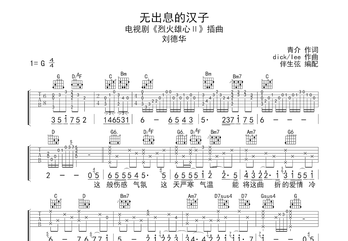 无出息的汉子吉他谱预览图