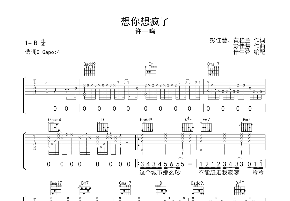 想你想疯了吉他谱预览图