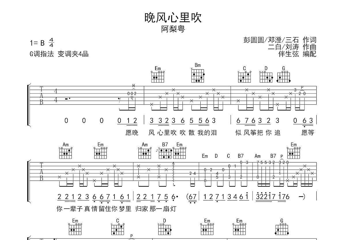 晚风心里吹吉他谱预览图