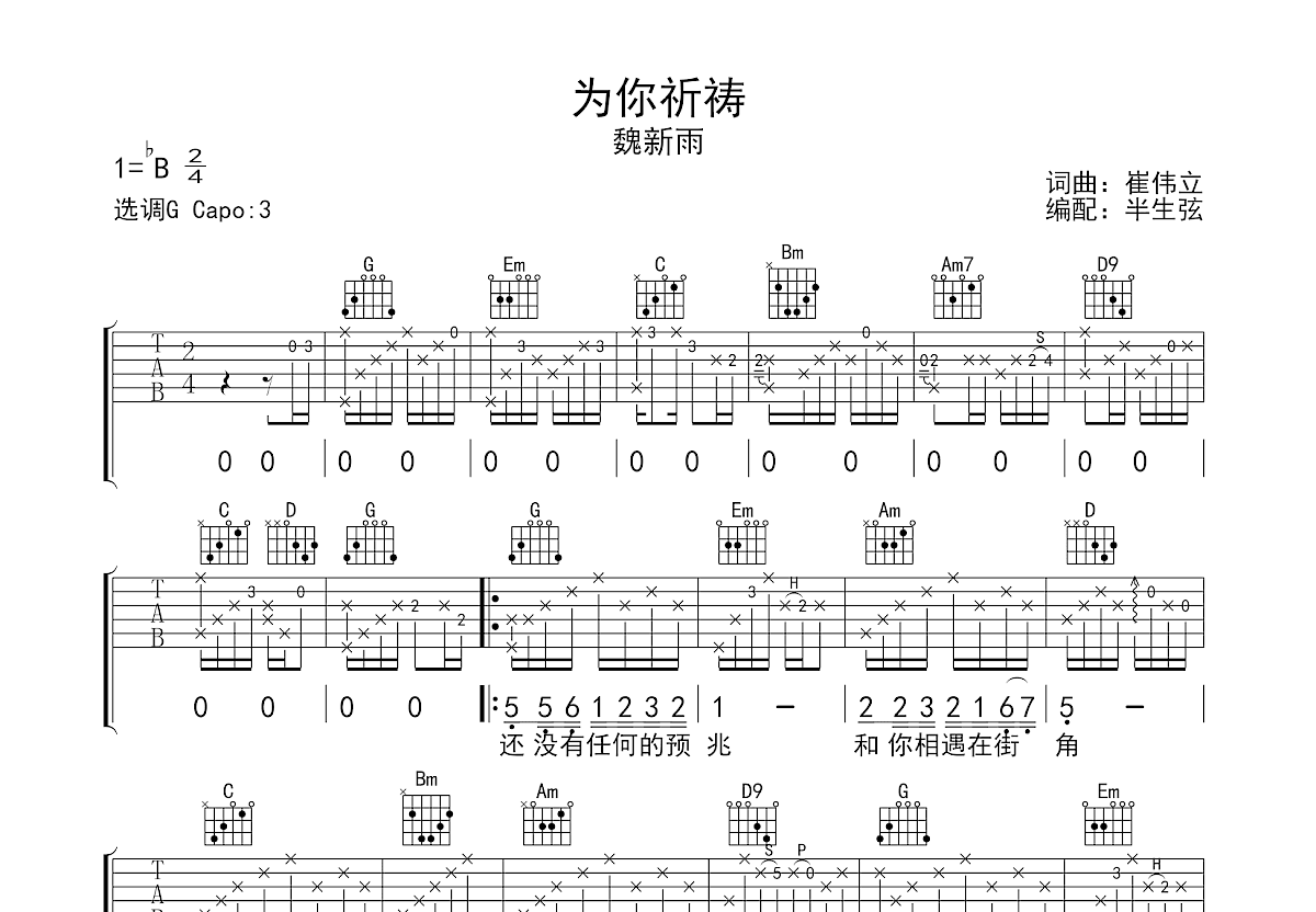 为你祈祷吉他谱预览图