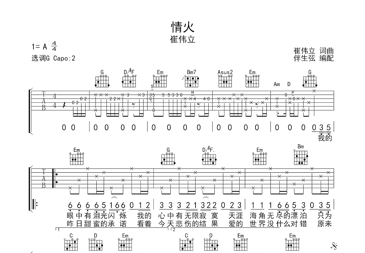 情火吉他谱预览图